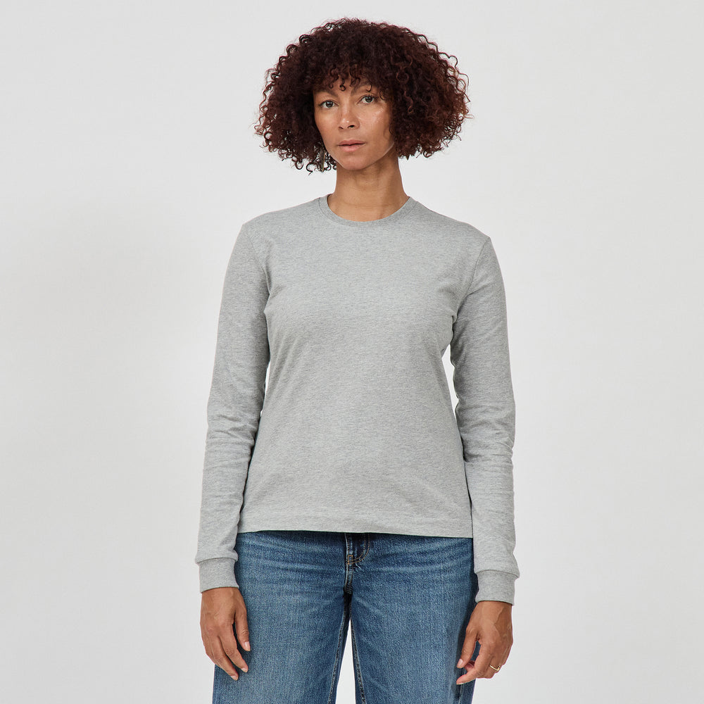 The Classic Long Crew in 100% Organic Cotton 220GSM, Grey Marl