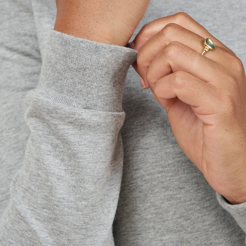The Classic Long Crew in 100% Organic Cotton 220GSM, Grey Marl