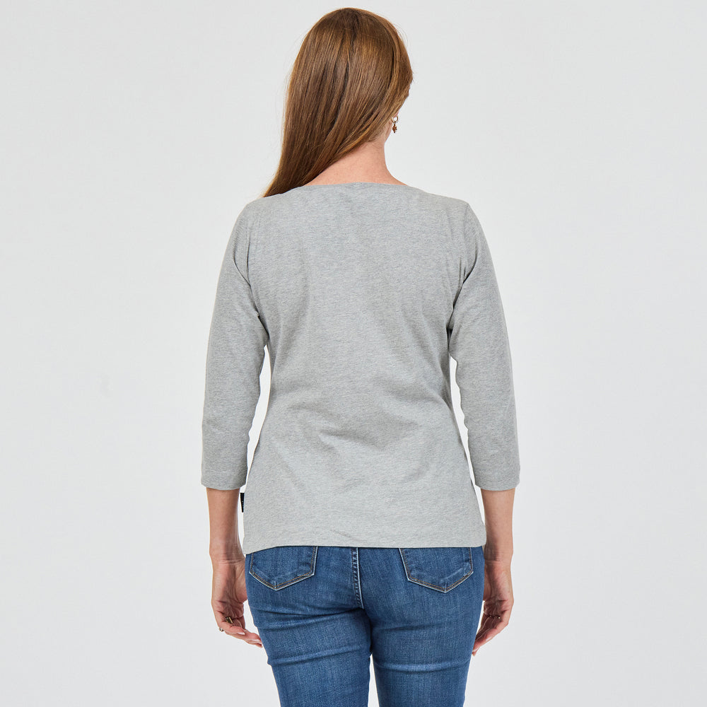 Heavy Cotton 3/4 Boat Tee in 100% Organic Cotton 220GSM, Grey Marl