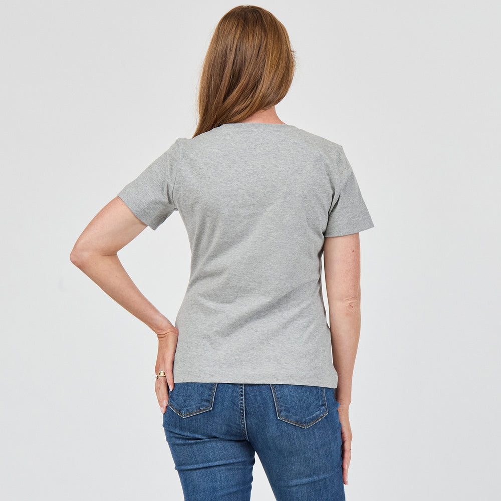 Heavy Cotton V-Neck Tee in 100% Organic Cotton 220GSM, Grey Marl