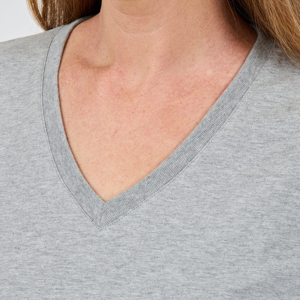 Heavy Cotton V-Neck Tee in 100% Organic Cotton 220GSM, Grey Marl