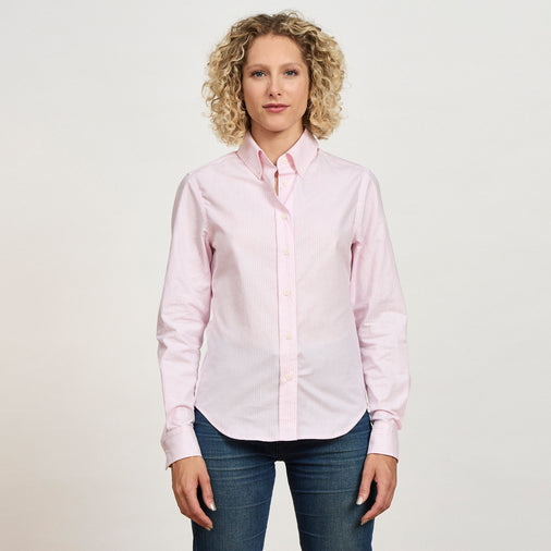 The Striped Oxford Shirt in Organic Cotton Oxford 140GSM, Pink Stripe
