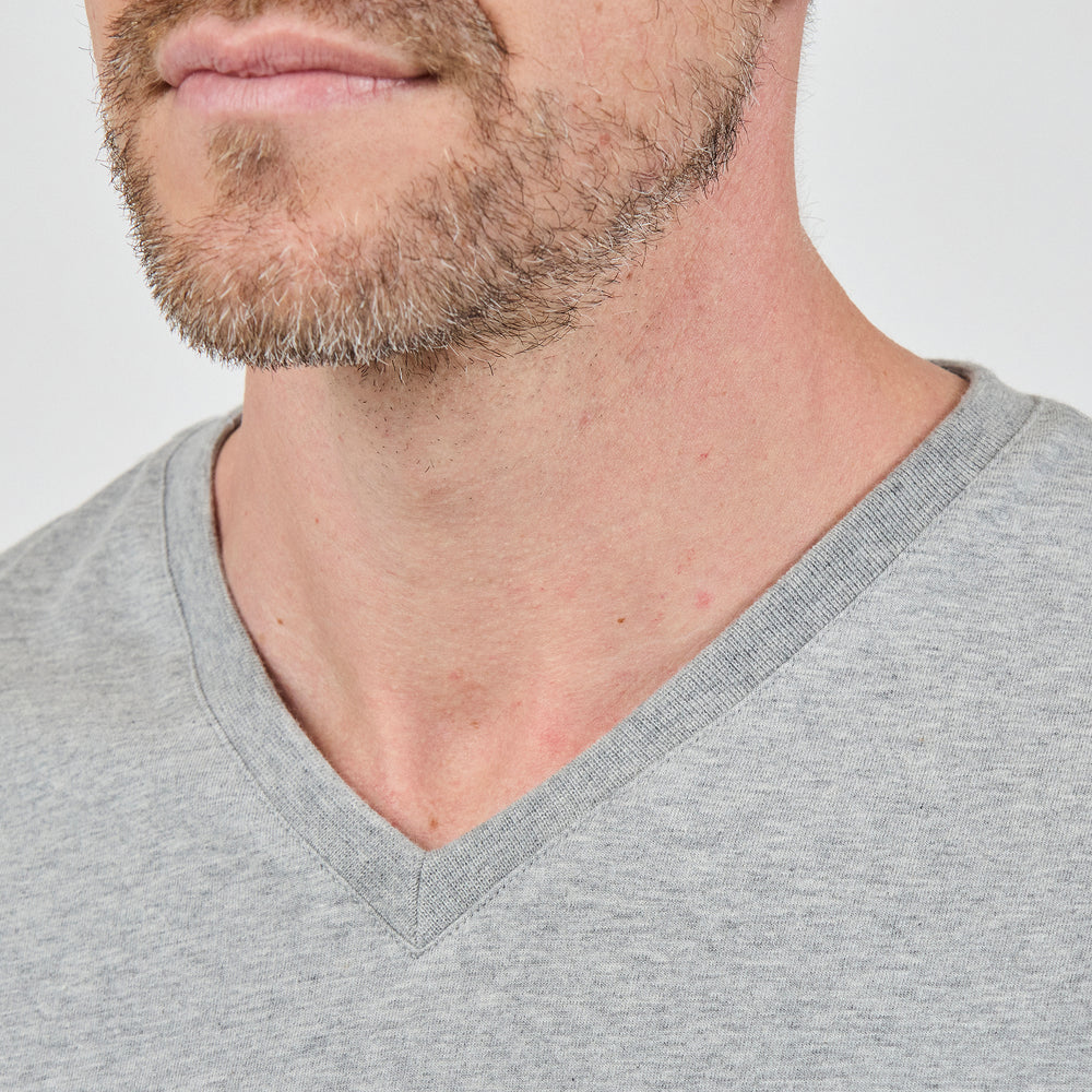 Heavy Cotton V-Neck Tee in 100% Organic Cotton 220GSM, Grey Marl