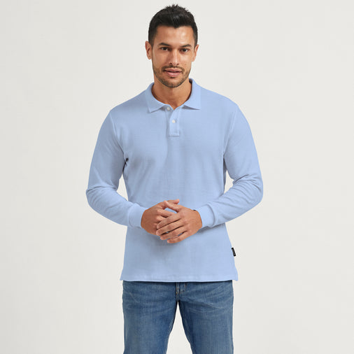 The Long Pique Polo in 100% Organic Cotton 200GSM, Chambray Blue
