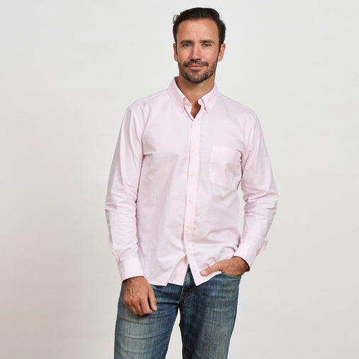 The Striped Oxford Shirt in Organic Cotton Oxford 140GSM, Pink Stripe