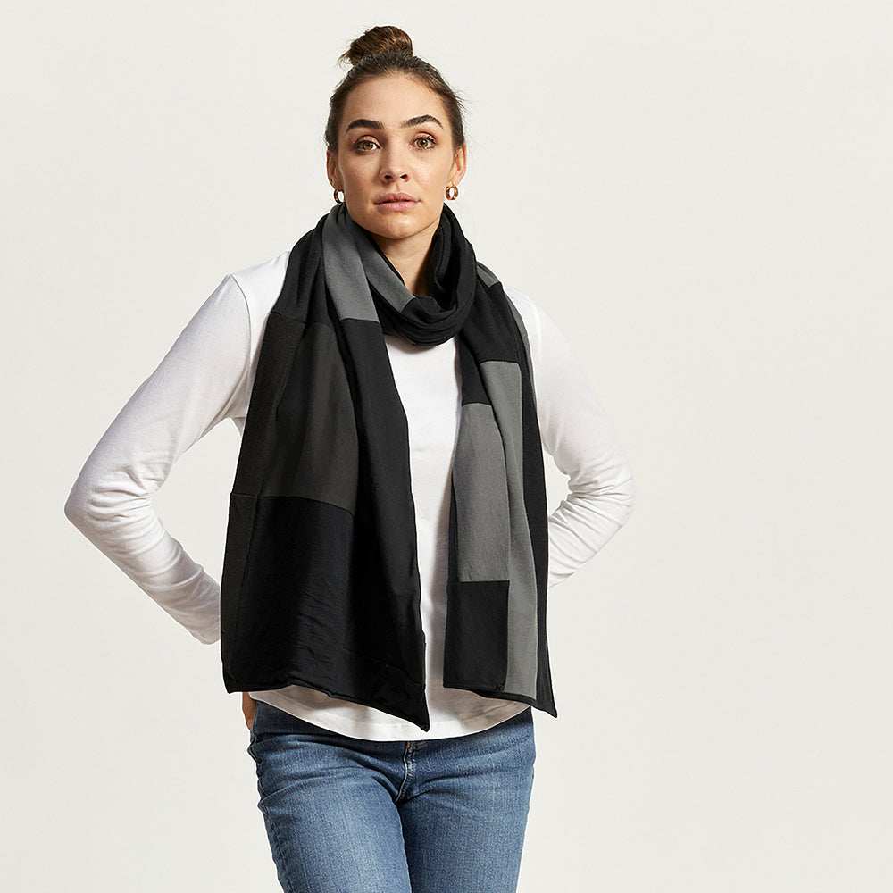 The Zero Waste Scarf in Zero Waste Patchwork, Mostly Black