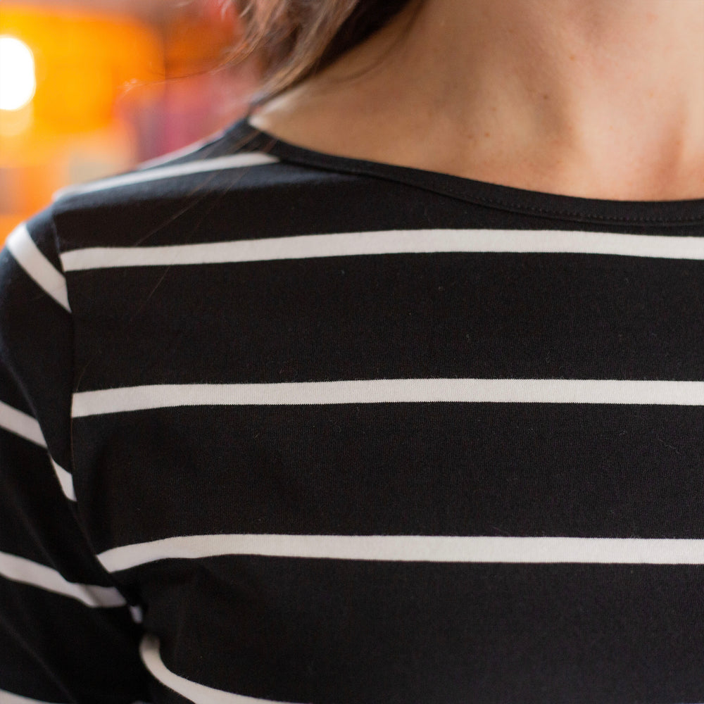 The Women's Limited Edition Japanese Cotton T-shirt in 100% Supima Cotton, Black-White Stripe