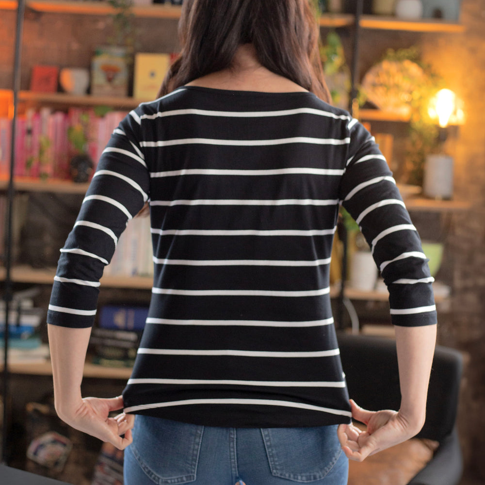 The Women's Limited Edition Japanese Cotton T-shirt in 100% Supima Cotton, Black-White Stripe