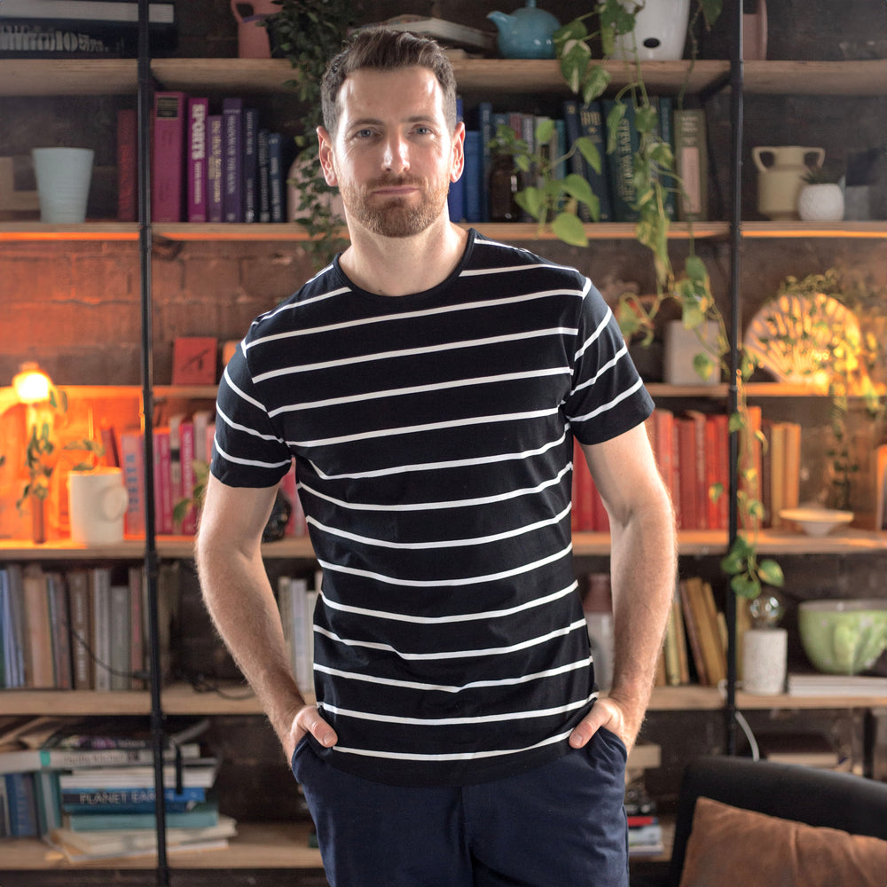 The Men's Limited Edition Japanese Cotton T-shirt in 100% Supima Cotton, Black-White Stripe