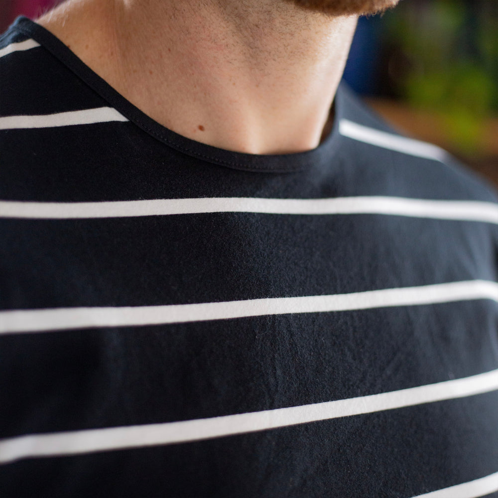 The Men's Limited Edition Japanese Cotton T-shirt in 100% Supima Cotton, Black-White Stripe