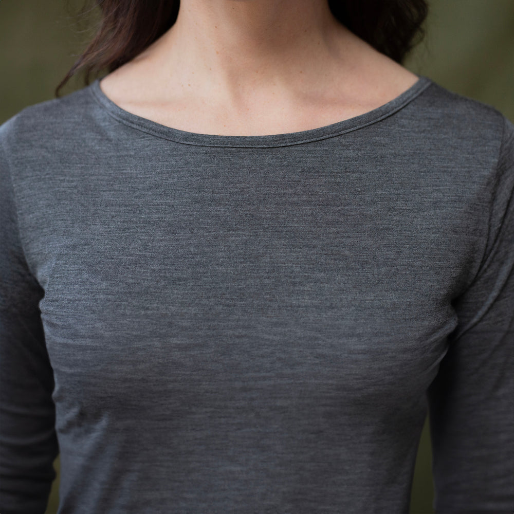 The Women's Limited Edition Charcoal Marl T-shirt in 53% Merino Wool / 47% Tencel, Charcoal Marl