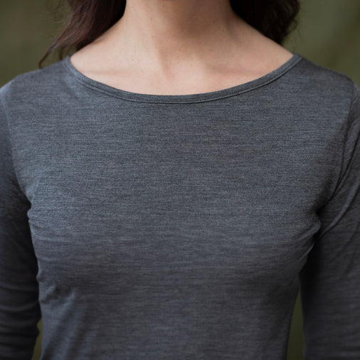 The Women's Limited Edition Charcoal Marl T-shirt in 53% Merino Wool / 47% Tencel, Charcoal Marl