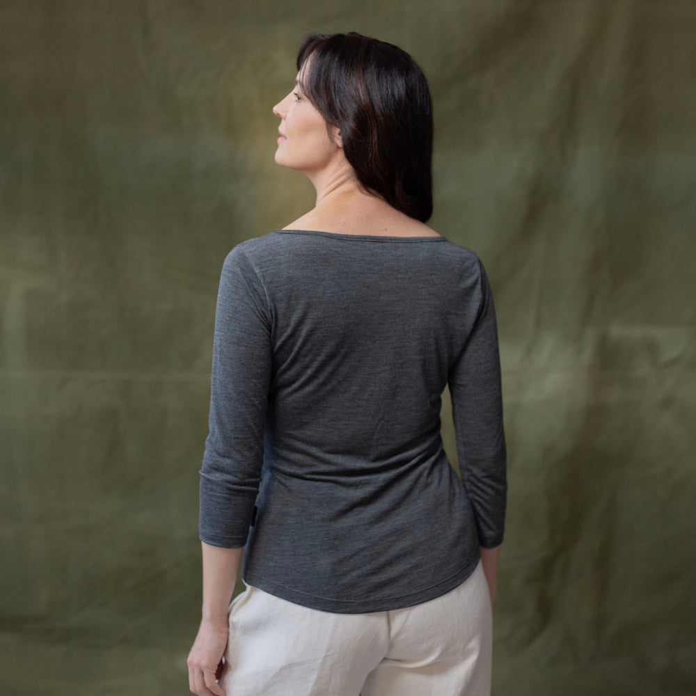 The Women's Limited Edition Charcoal Marl T-shirt in 53% Merino Wool / 47% Tencel, Charcoal Marl