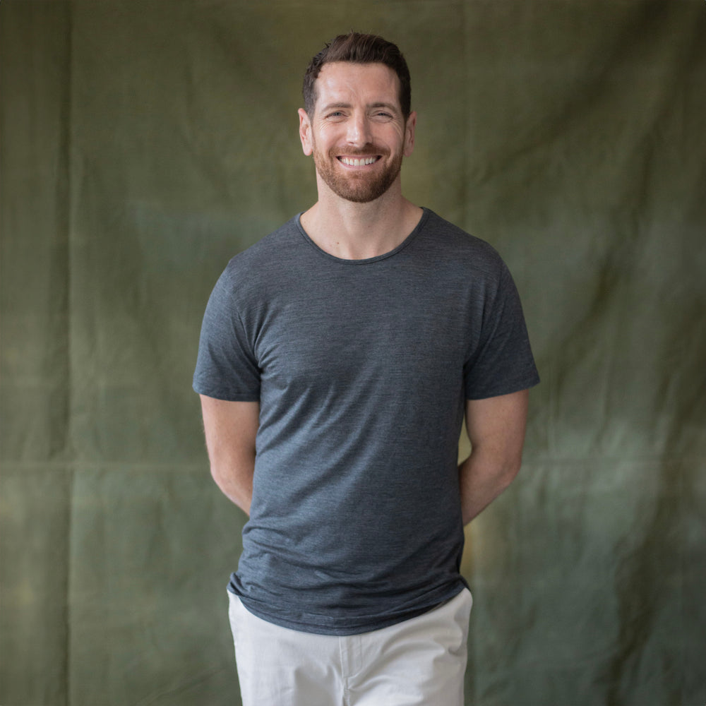 The Men's Limited Edition Charcoal Marl T-shirt in 53% Merino Wool / 47% Tencel, Charcoal Marl