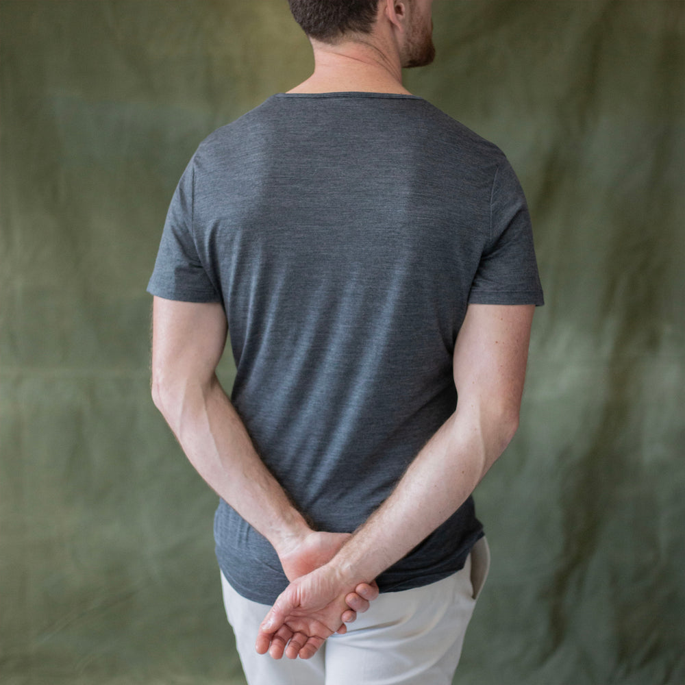 The Men's Limited Edition Charcoal Marl T-shirt in 53% Merino Wool / 47% Tencel, Charcoal Marl