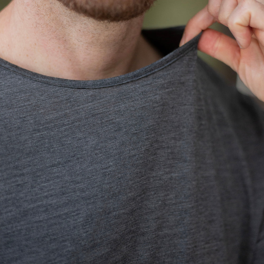 The Men's Limited Edition Charcoal Marl T-shirt in 53% Merino Wool / 47% Tencel, Charcoal Marl