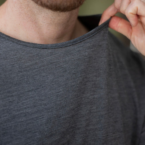 The Men's Limited Edition Charcoal Marl T-shirt in 53% Merino Wool / 47% Tencel, Charcoal Marl