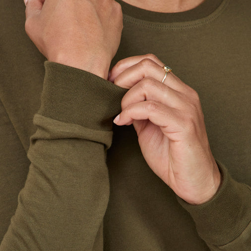 The Classic Long Crew in 100% Organic Cotton 220GSM, Military Olive