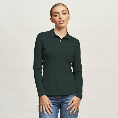 The Long Polo in 55% Hemp / 45% Organic Cotton 210GSM, Dark Forest Green