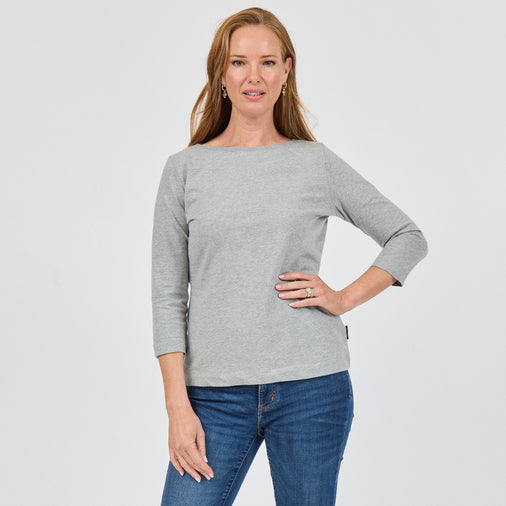 Heavy Cotton 3/4 Boat Tee in 100% Organic Cotton 220GSM, Grey Marl