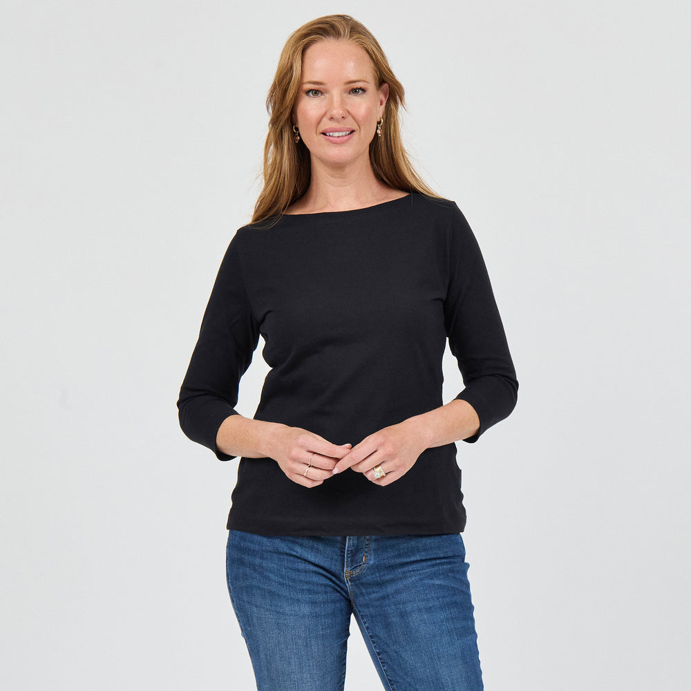 Heavy Cotton 3/4 Boat Tee in 100% Organic Cotton 220GSM, Black