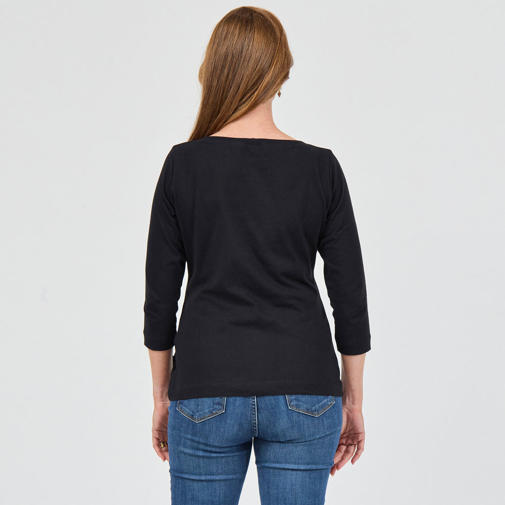 Heavy Cotton 3/4 Boat Tee in 100% Organic Cotton 220GSM, Black
