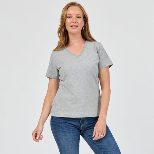 Heavy Cotton V-Neck Tee in 100% Organic Cotton 220GSM, Grey Marl