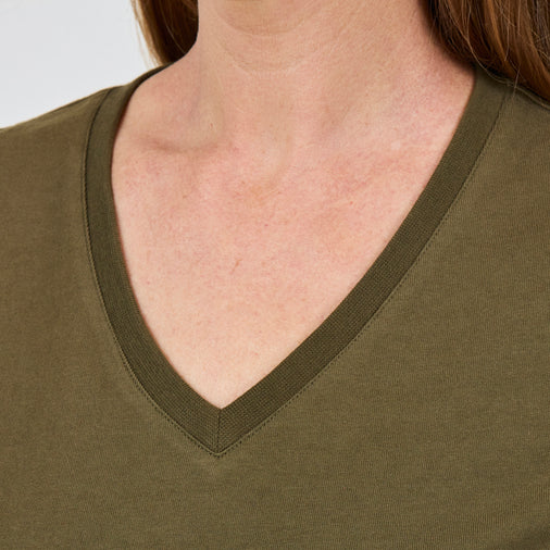 Heavy Cotton V-Neck Tee in 100% Organic Cotton 220GSM, Military Olive
