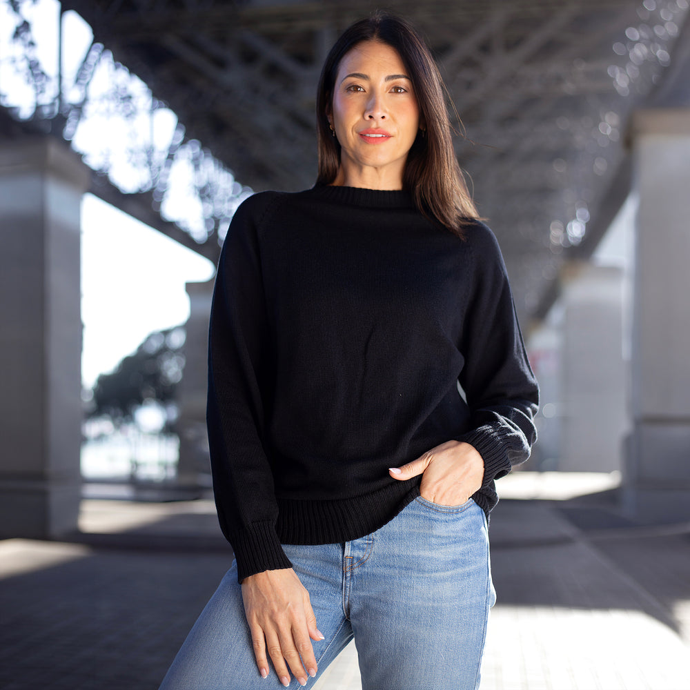 The Women's Limited Edition Zero Waste Merino Jumper in 100% Fine Merino Wool, Black