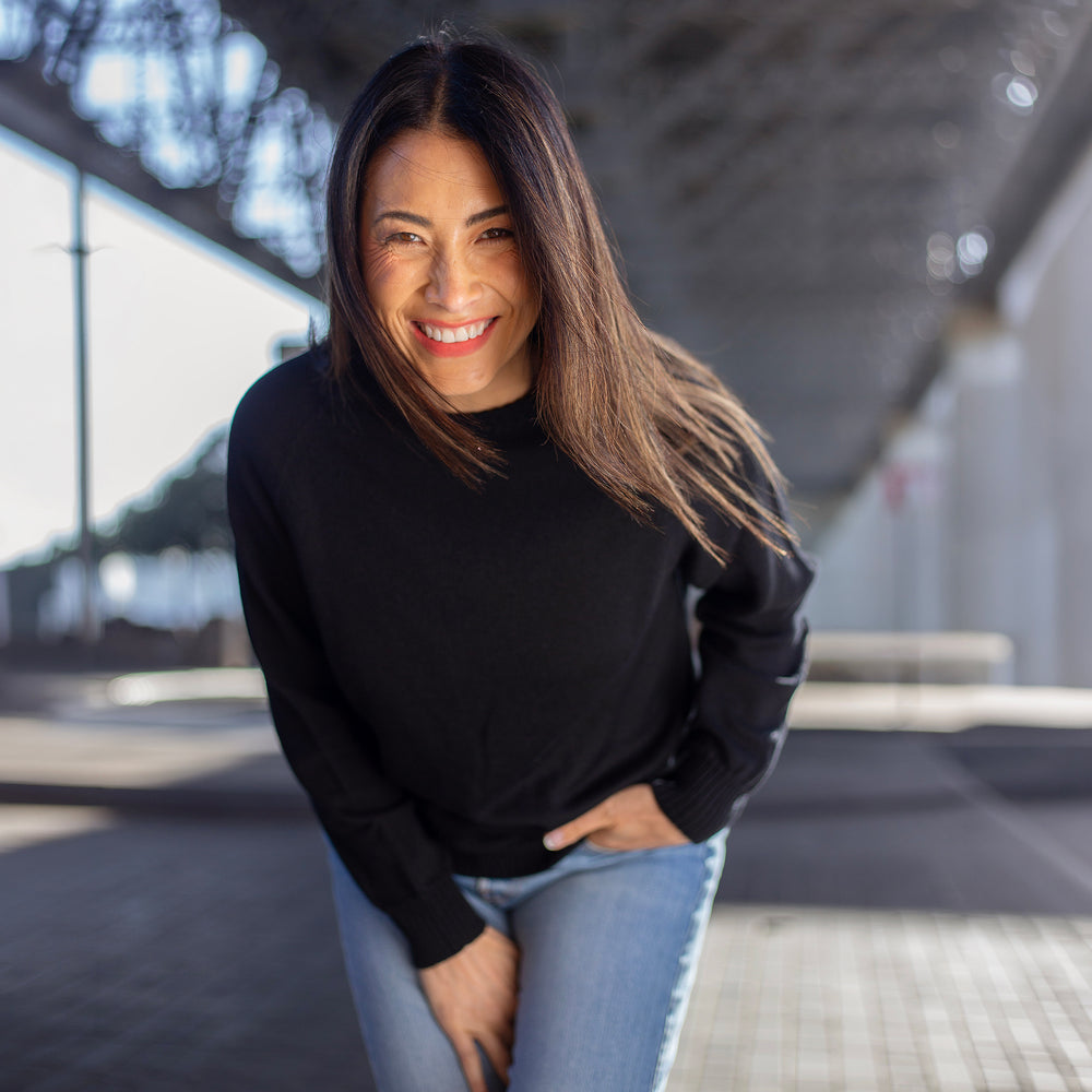The Women's Limited Edition Zero Waste Merino Jumper in 100% Fine Merino Wool, Black