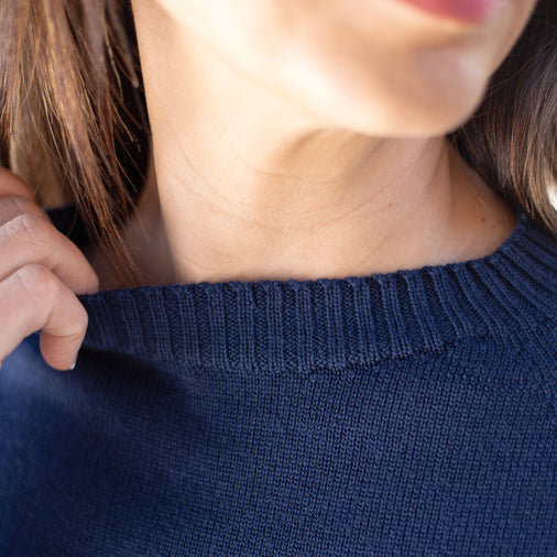 The Women's Limited Edition Zero Waste Merino Jumper in 100% Fine Merino Wool, Navy