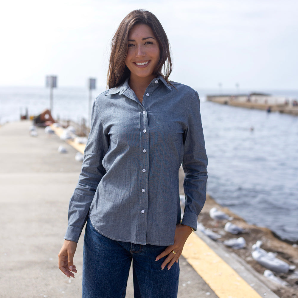 The Women's Limited Edition Faded Denim Chambray Shirt in Cotton Chambray 160GSM, Faded Denim