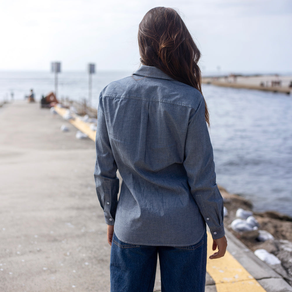 The Women's Limited Edition Faded Denim Chambray Shirt in Cotton Chambray 160GSM, Faded Denim