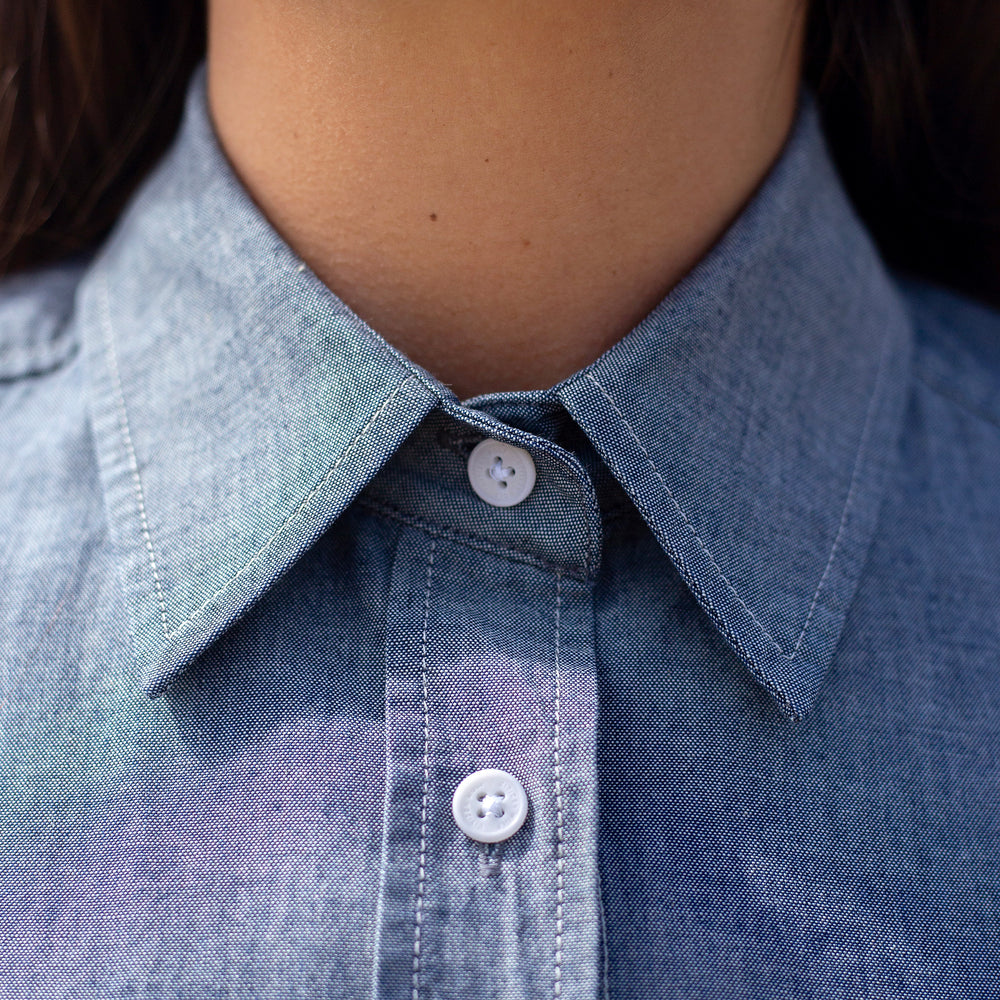 The Women's Limited Edition Faded Denim Chambray Shirt in Cotton Chambray 160GSM, Faded Denim