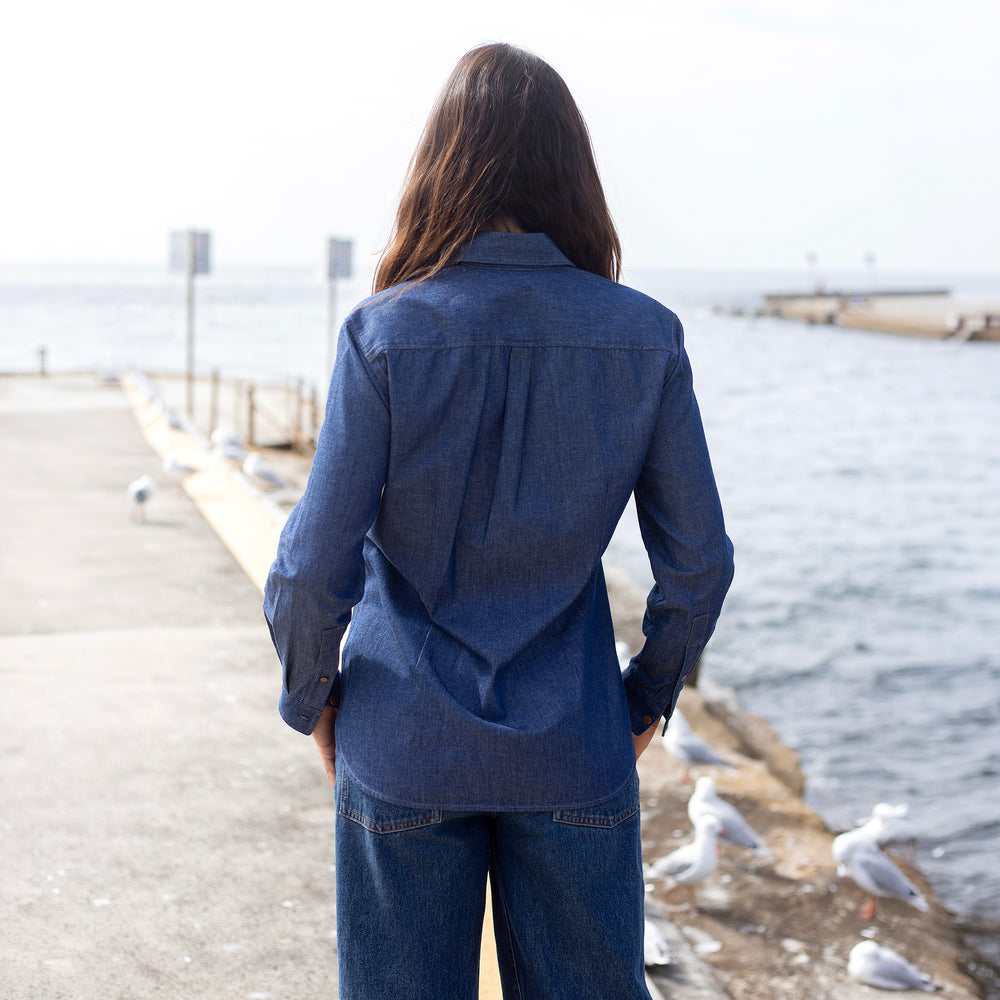 The Women's Limited Edition Indigo Denim Chambray Shirt in Cotton Chambray 210GSM, Indigo Denim