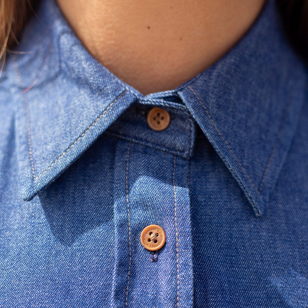 The Women's Limited Edition Indigo Denim Chambray Shirt in Cotton Chambray 210GSM, Indigo Denim