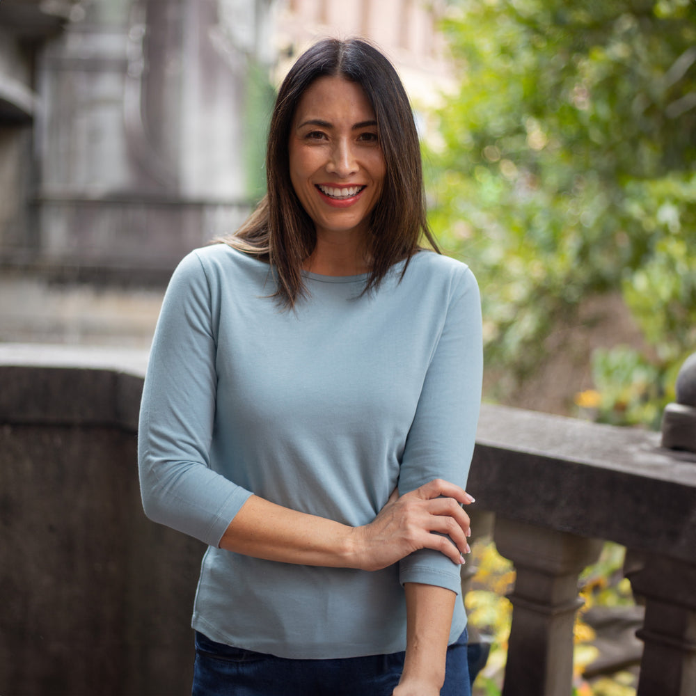 The Women's Limited Edition Cotton 3/4 Boat Tee in 100% Aussie Super Cotton 200GSM, Bluegum