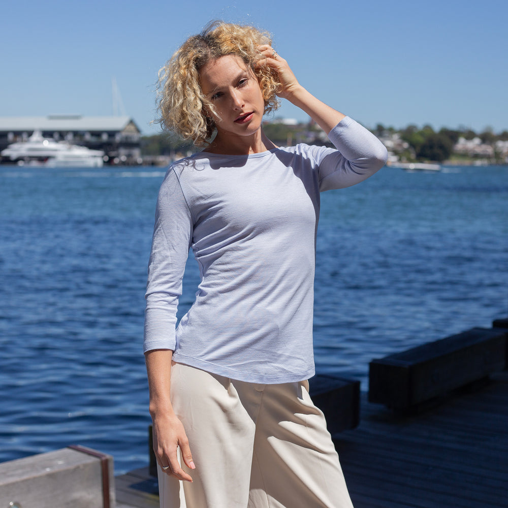 The Women's Merino / Cotton Tee in 56% Merino Wool / 46% Cotton 118GSM, Pastel Blue