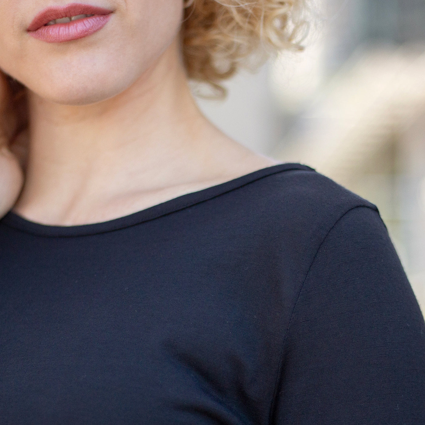 The Women's Merino / Tencel Three-Quarter Boat Tee in 50% Merino Wool / 50% Tencel 125GSM, Black