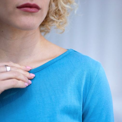 The Women's Heavy Cotton 3/4 Boat Tee in 100% Organic Cotton 220GSM, Ocean Blue. Limited Edition.