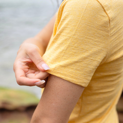 The Women's Mud To Marle Tee in 70% Australian Cotton / 30% Merino Wool 210GSM, Maize Yellow