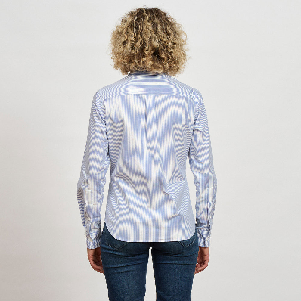 The Striped Oxford Shirt in Organic Cotton Oxford 140GSM, Blue Stripe