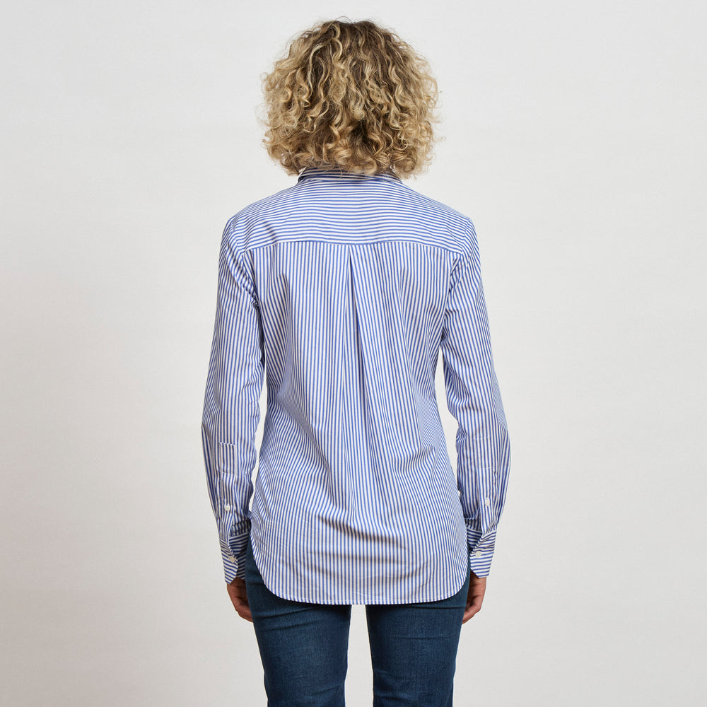 The Striped Poplin Shirt in Organic Cotton Poplin 110GSM, Blue Stripe