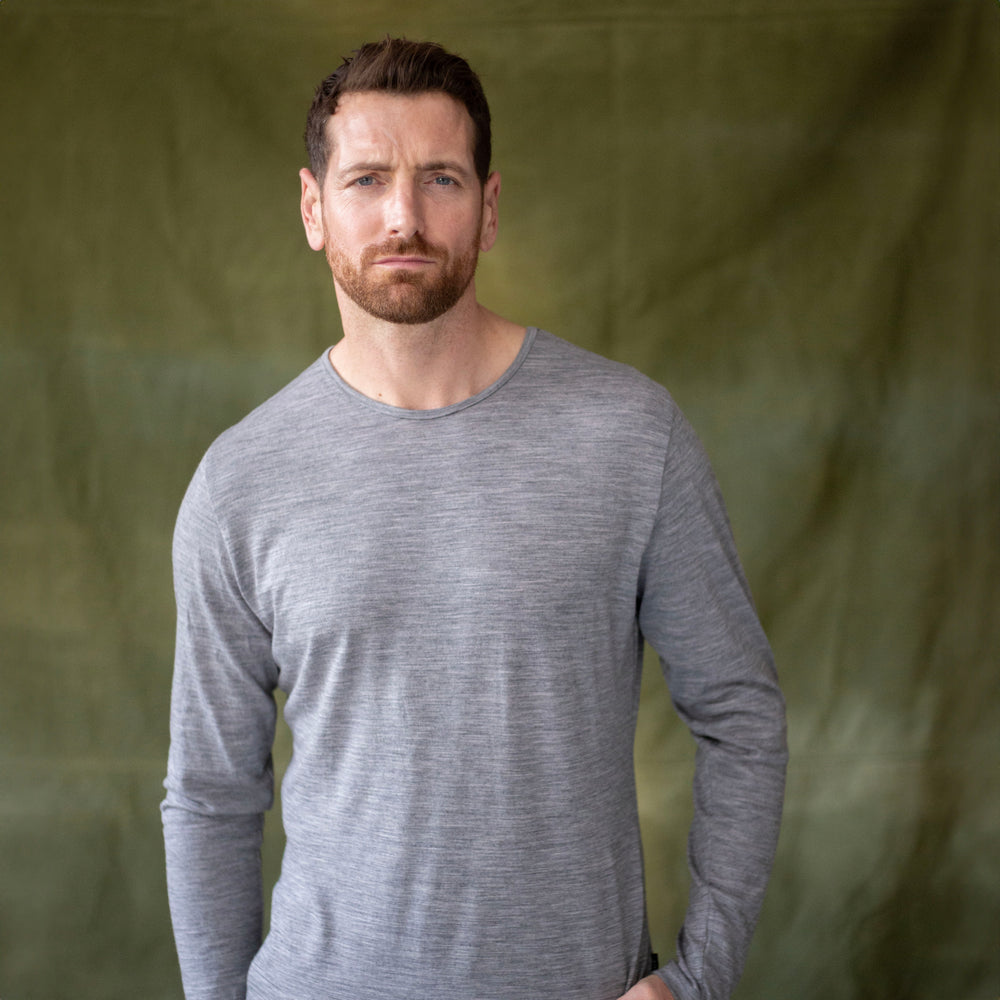 The Men's Limited Edition Merino Short Crew Tee in 100% Merino 200GSM, Grey Marle