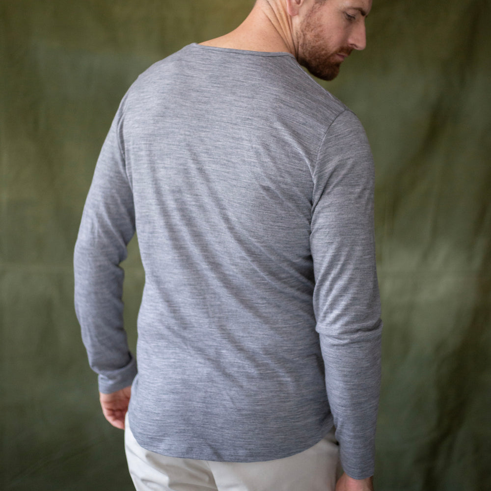 The Men's Limited Edition Merino Short Crew Tee in 100% Merino 200GSM, Grey Marle