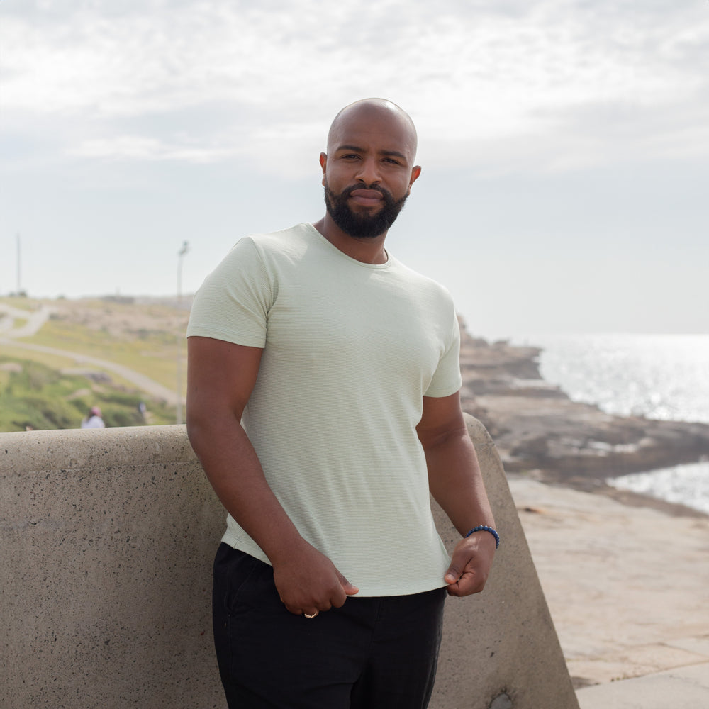 Men's Pistachio Pinstripe Hemp Tee