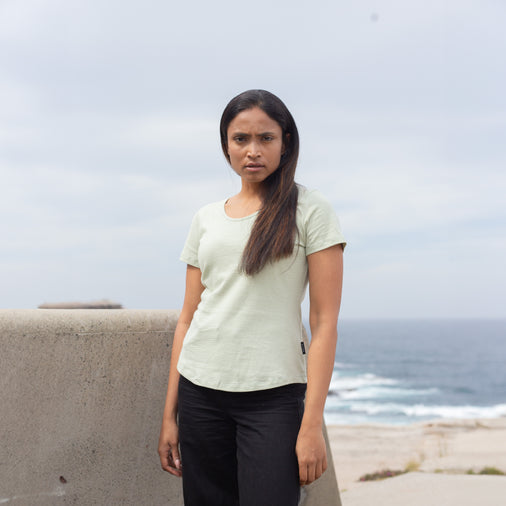 Women's Pistachio Pinstripe Hemp Tee
