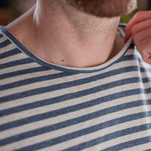 Men's Indigo-Cream Stripe Cotton-Linen Tee