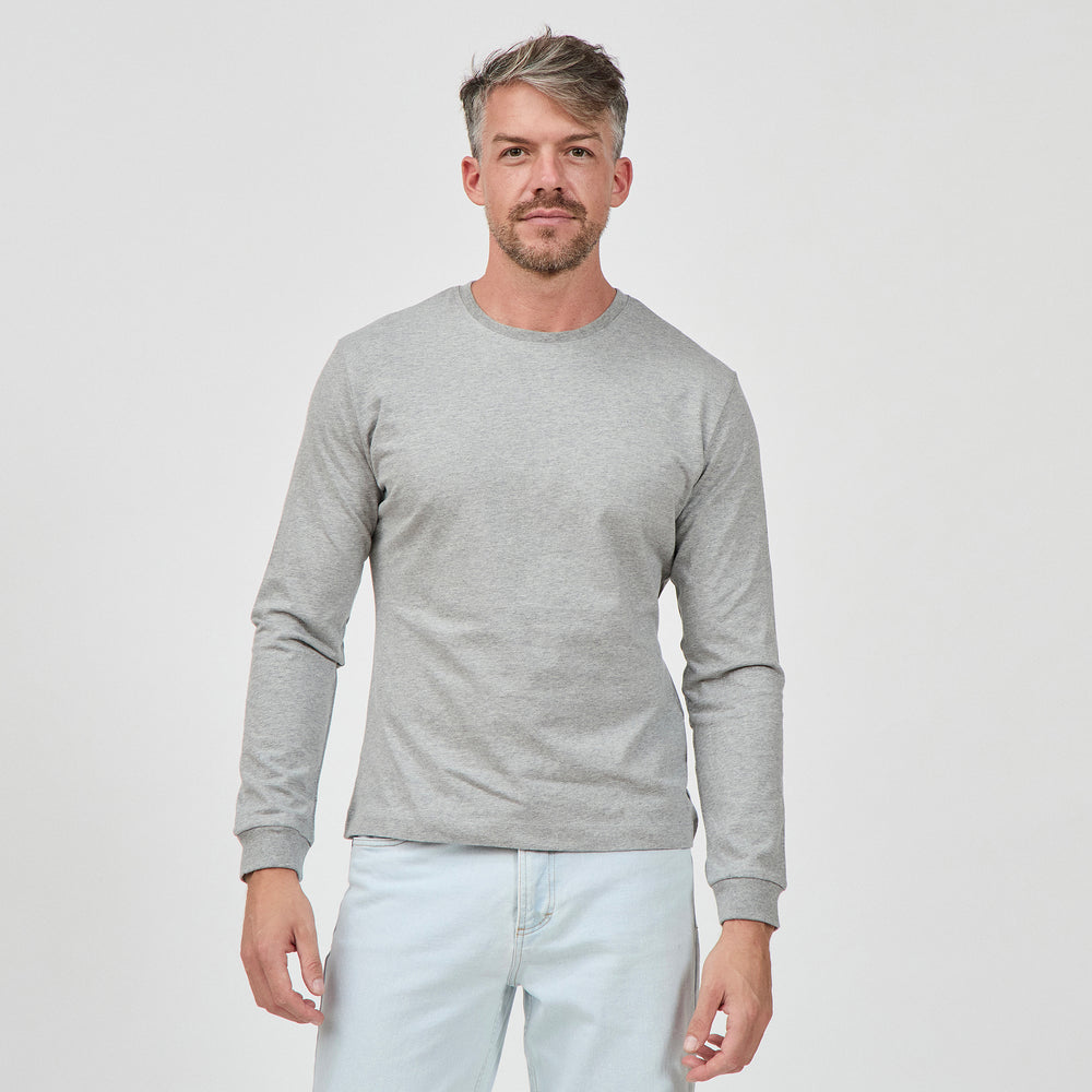 The Classic Long Crew in 100% Organic Cotton 220GSM, Grey Marl