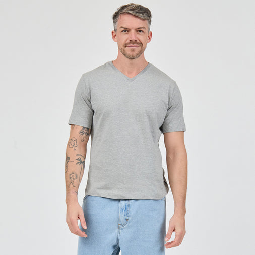 Heavy Cotton V-Neck Tee in 100% Organic Cotton 220GSM, Grey Marl